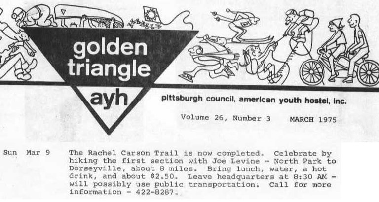 Inaugural hike announcement in March 1975 AYH newsletter