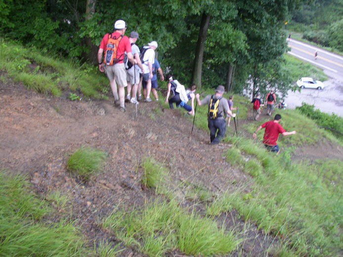 Crowds can accumulate on the descents